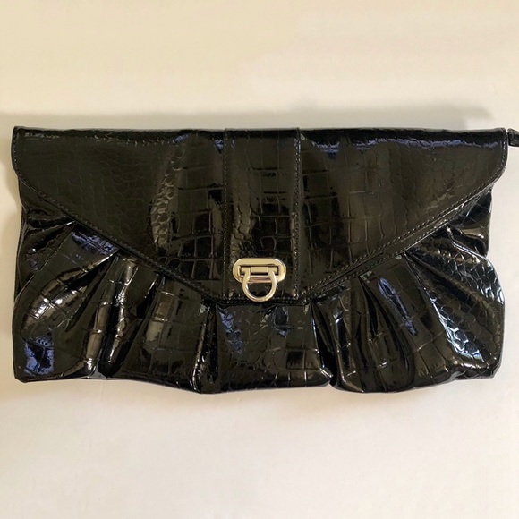 Black Patent Croc Envelope Clutch - Picture 3 of 7